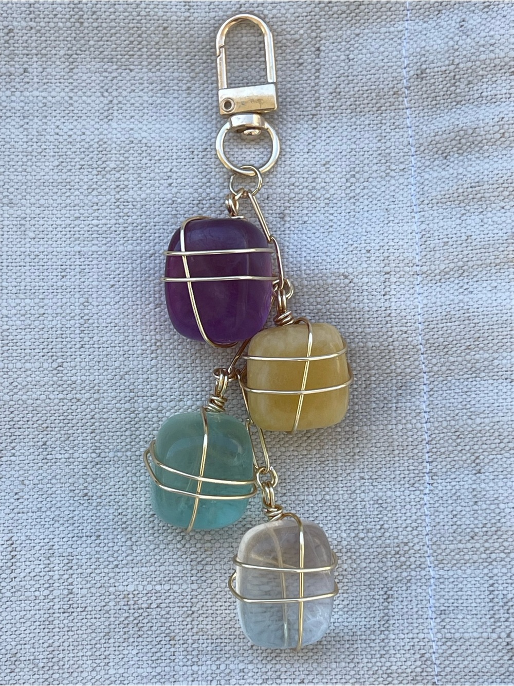 Fluorite Gold Bag Charm Purple Yellow Green Clear